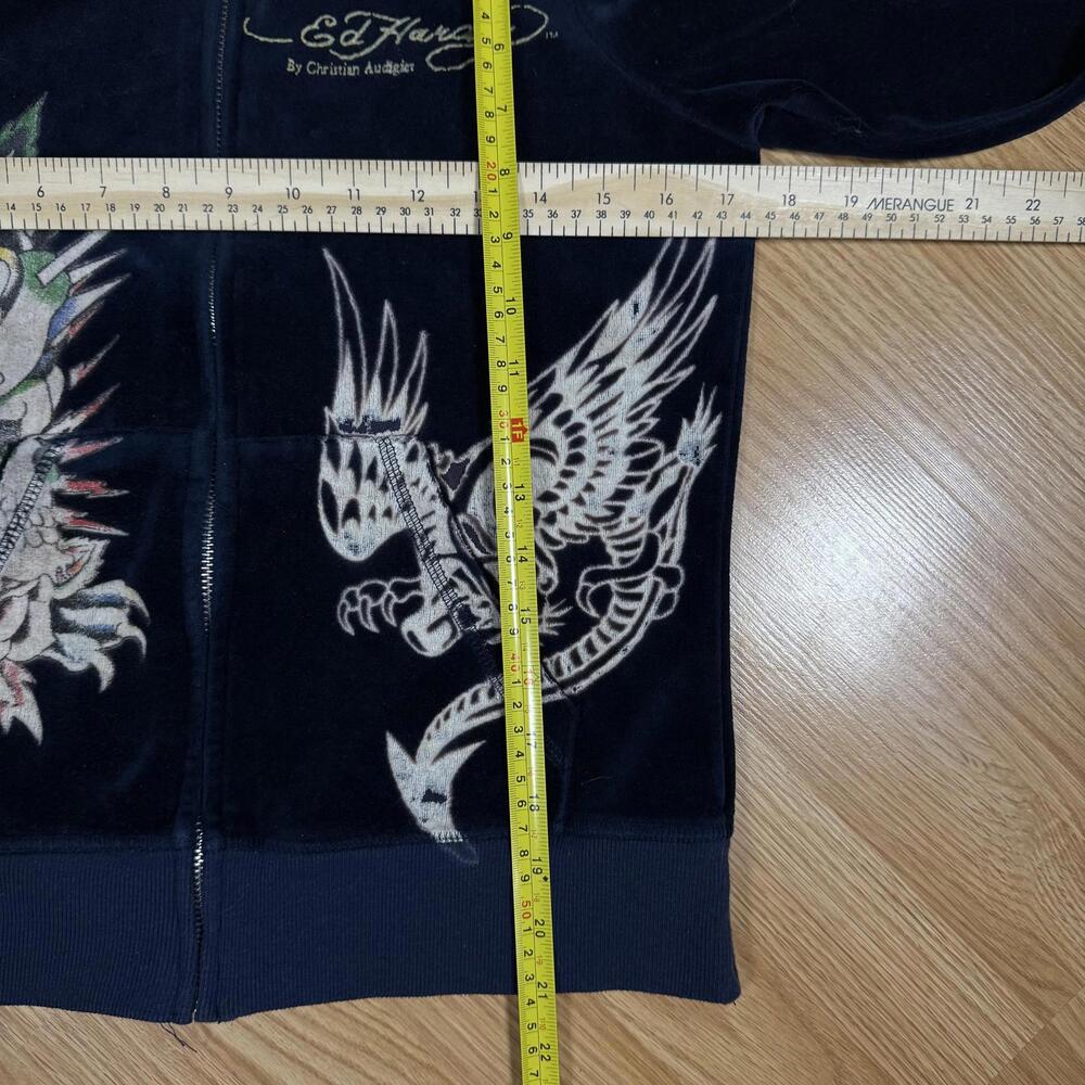 Ed Hardy Women's Black Velvour Zip-Up Hoodie with Tattoo Embroidery - Picture 9 of 9